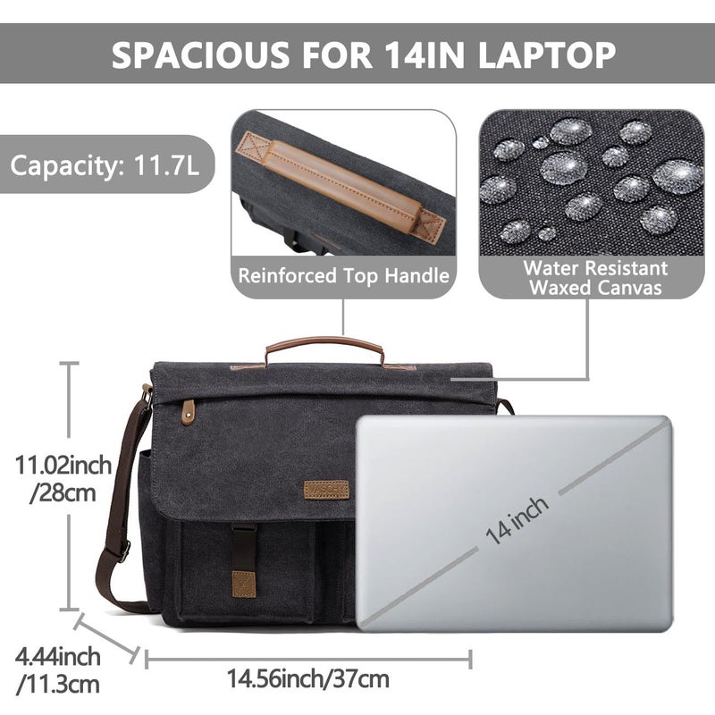 VASCHY Messenger Bag for Men, Water Resistant Canvas 14inch Laptop Shoulder Commuter Bag for Men and Women Dark Gray - Image 3